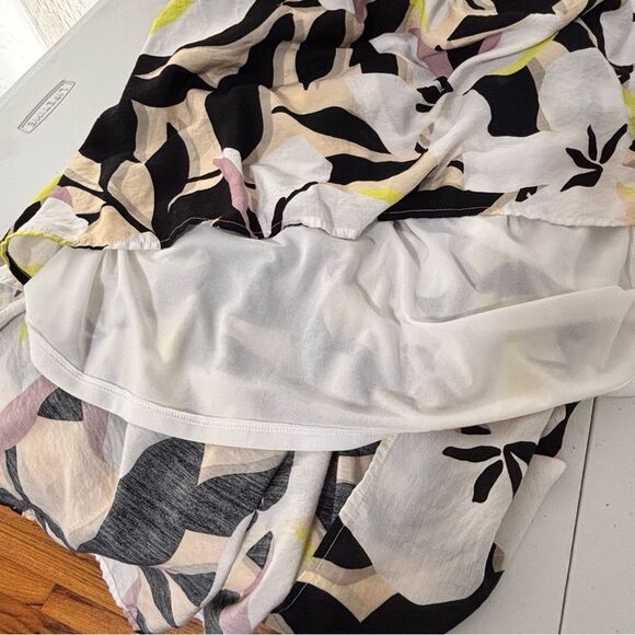 Nine West Cream & Black Floral Asían Print Maxi Dress L Milkmaid Prairie‎ Boho - Picture 8 of 14